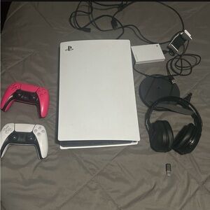 Sony PlayStation 5 with White and Pink Controllers